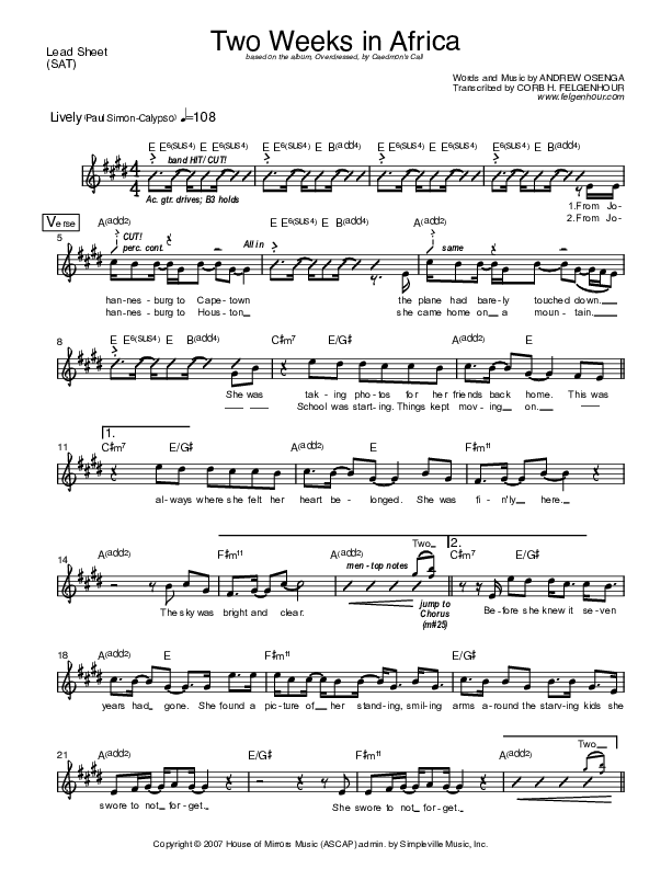 Two Weeks In Africa Lead Sheet (SAT) (Caedmon's Call)