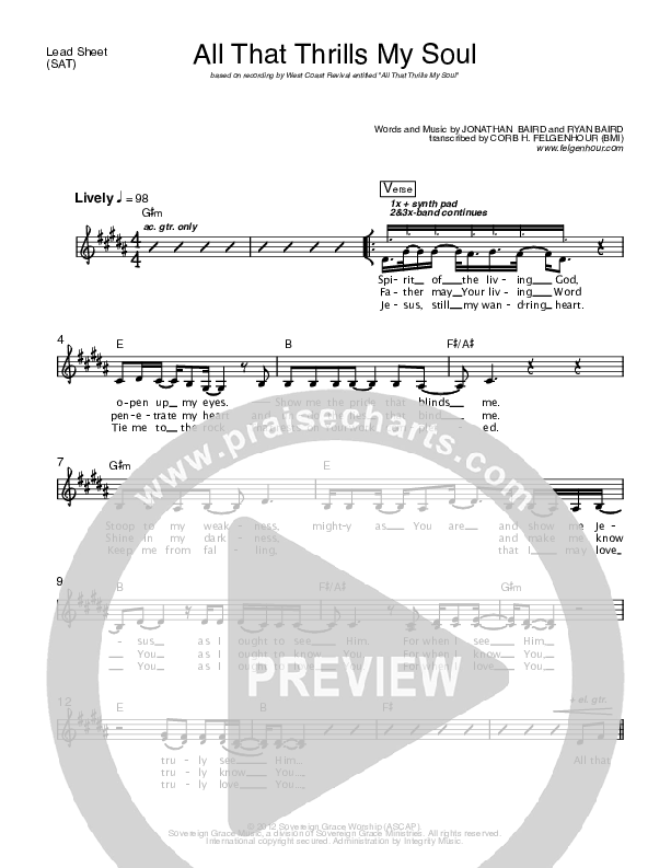 All That Thrills My Soul Lead Sheet (Sovereign Grace)
