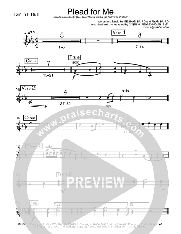 Plead For Me French Horn 1/2 (West Coast Revival)