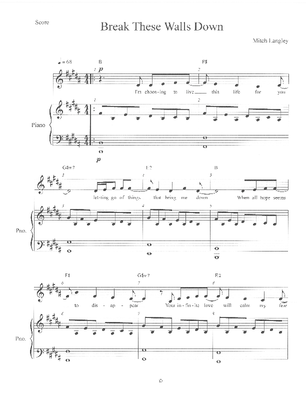 Break These Walls Down Piano/Vocal (Mitch Langley)
