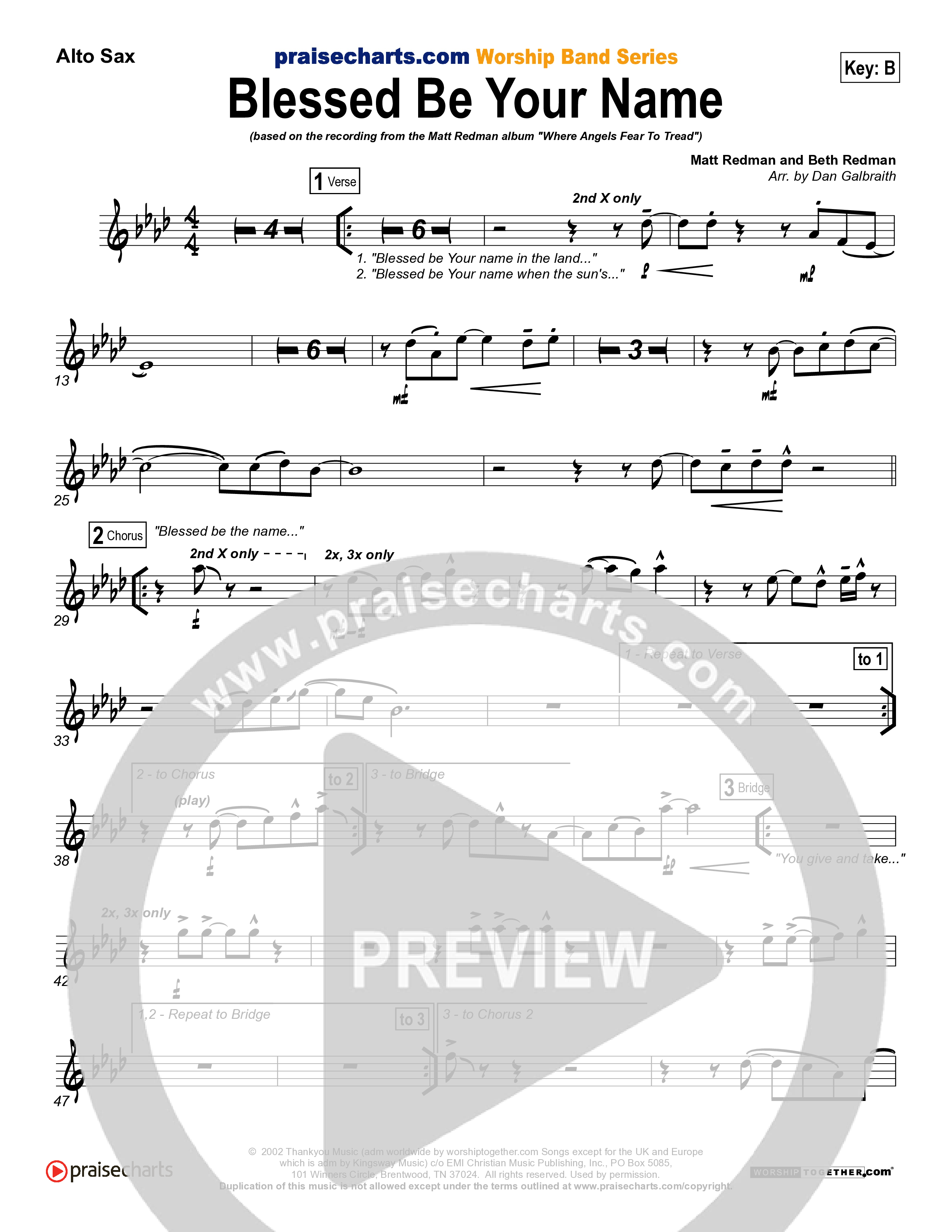 Blessed Be Your Name Alto Sax (Matt Redman)