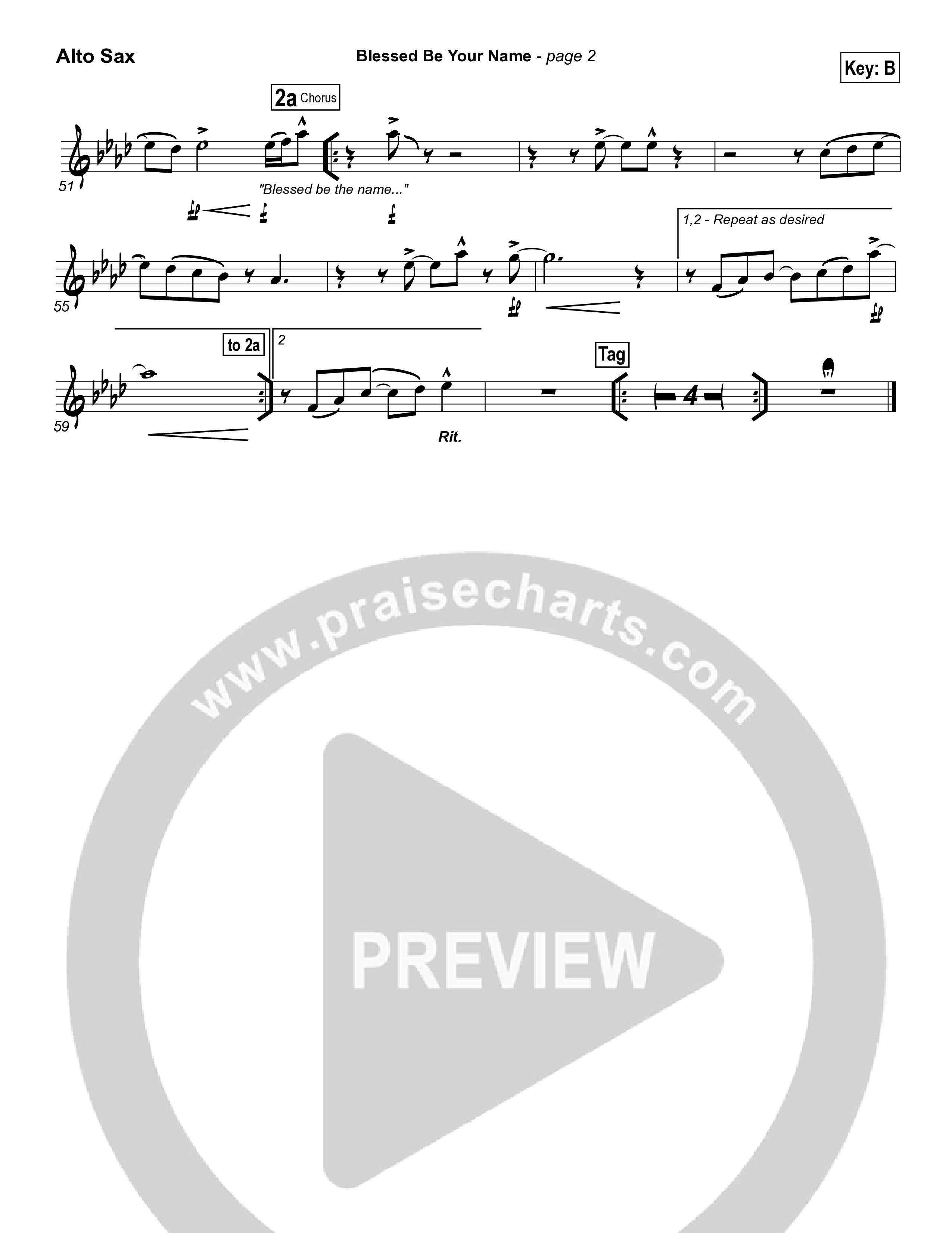 Blessed Be Your Name Alto Sax (Matt Redman)