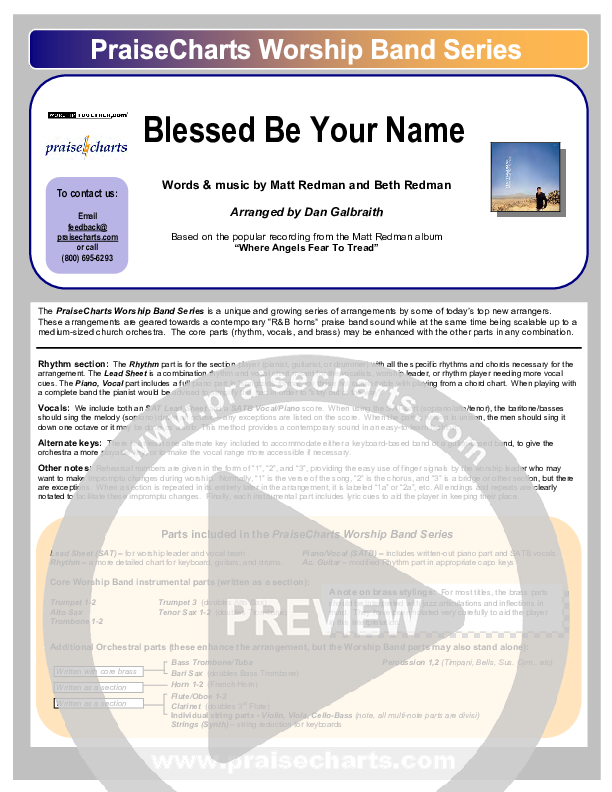 Blessed Be Your Name Cover Sheet (Matt Redman)