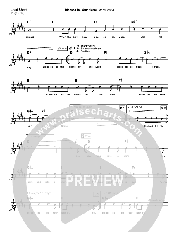 Blessed Be Your Name Lead Sheet (Melody) (Matt Redman)