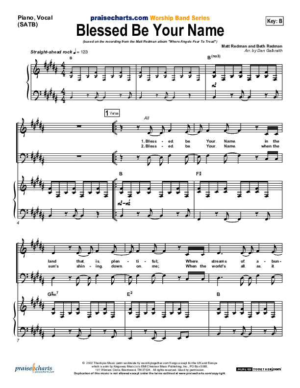 Blessed Be Your Name Piano/Vocal (SATB) (Matt Redman)