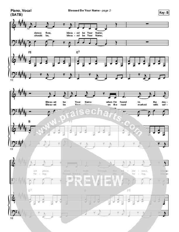 Blessed Be Your Name Piano/Vocal (SATB) (Matt Redman)