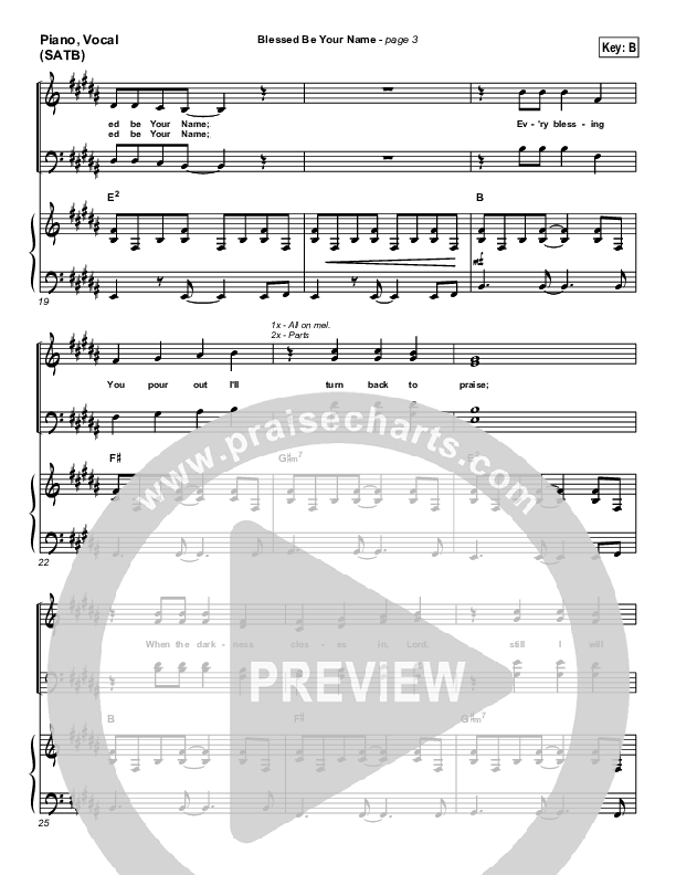 Blessed Be Your Name Piano/Vocal (SATB) (Matt Redman)