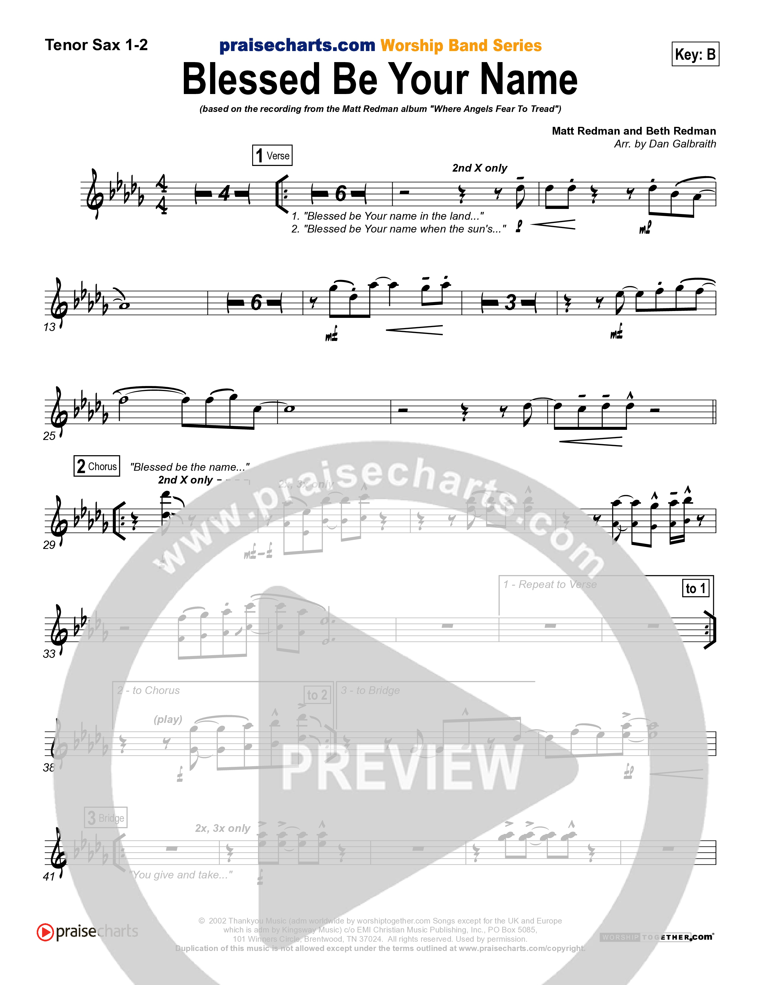 Blessed Be Your Name Tenor Sax 1/2 (Matt Redman)