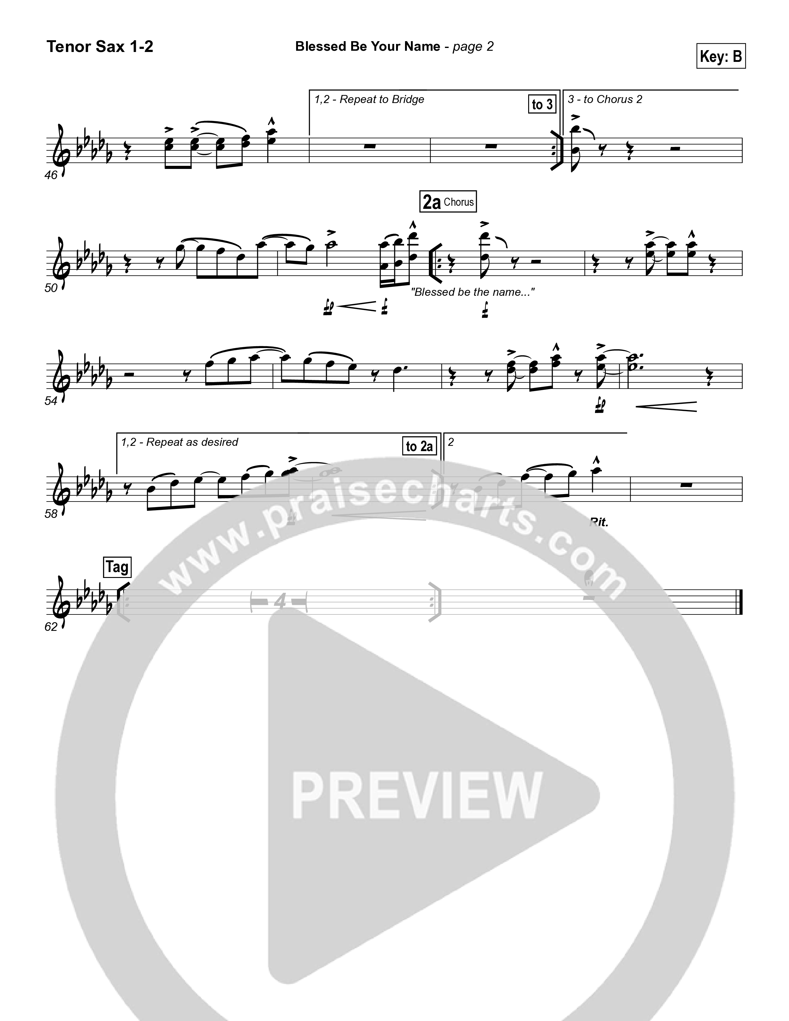 Blessed Be Your Name Tenor Sax 1/2 (Matt Redman)