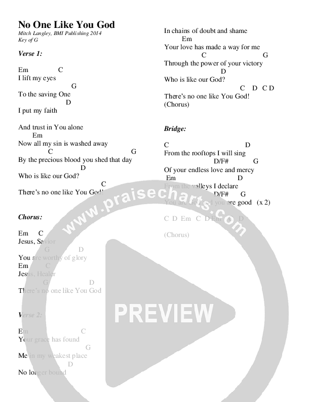 No One Like You God Chords & Lyrics (Mitch Langley)