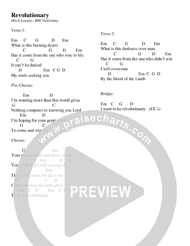 Revolutionary Chords & Lyrics (Mitch Langley)