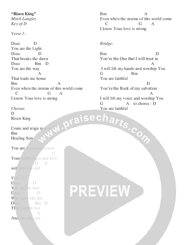 Risen King Chords & Lyrics (Mitch Langley)