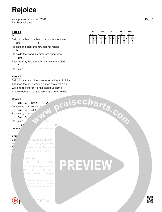Rejoice Chords & Lyrics (Tim Brown / Kaleo)