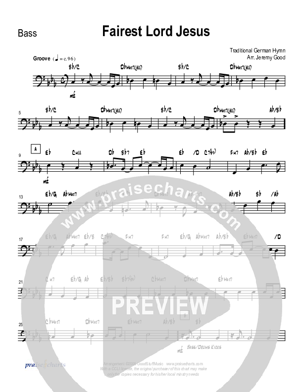 Fairest Lord Jesus (Instrumental) String Bass Sheet Music PDF (Good