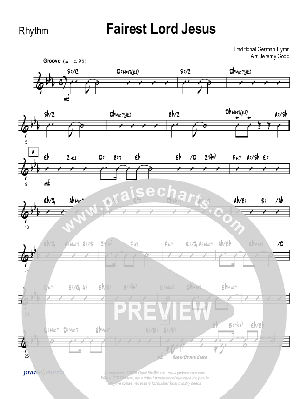 Fairest Lord Jesus (Instrumental) Rhythm Chart (Good Jazz Series)