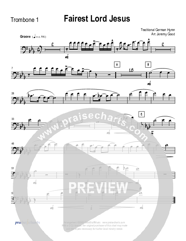 Fairest Lord Jesus (Instrumental) Trombone 1 (Good Jazz Series)