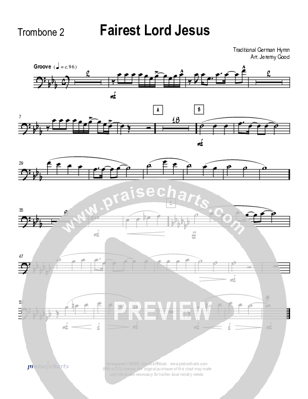 Fairest Lord Jesus (Instrumental) Trombone 2 (Good Jazz Series)