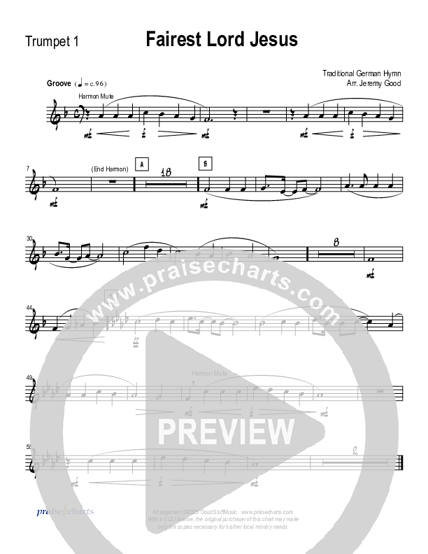 Fairest Lord Jesus (Instrumental) Trumpet 1 (Good Jazz Series)