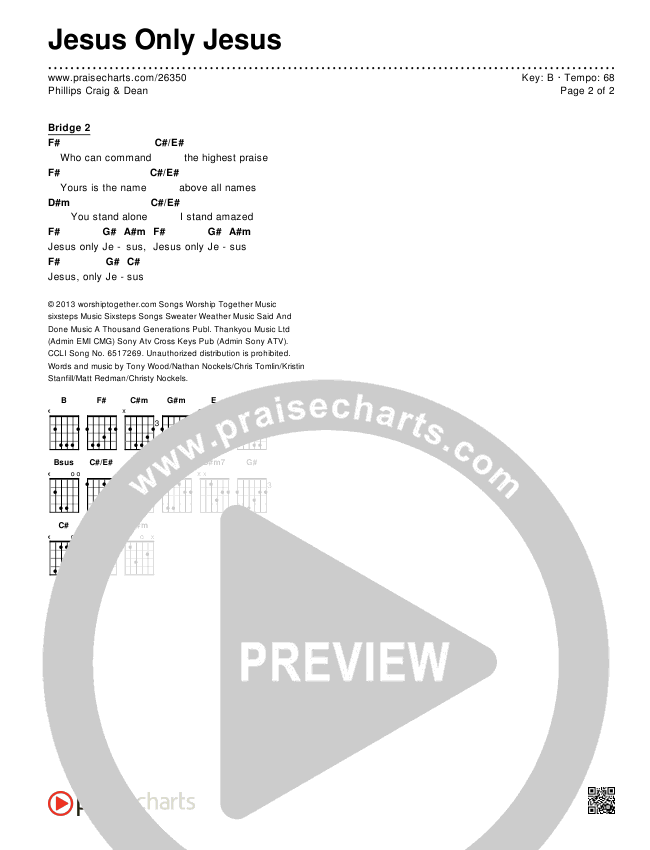 Jesus Only Jesus Chords & Lyrics (Phillips Craig & Dean)