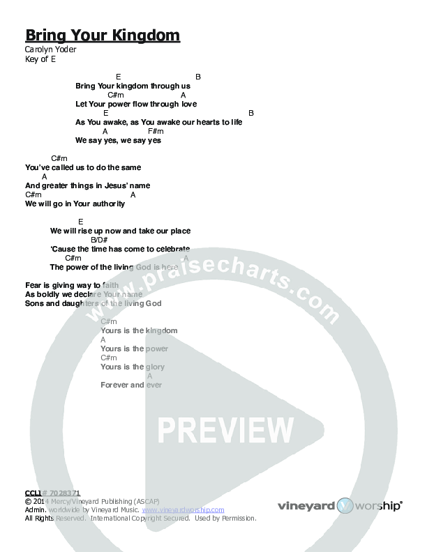 Bring Your Kingdom Chords & Lyrics (Vineyard Worship)