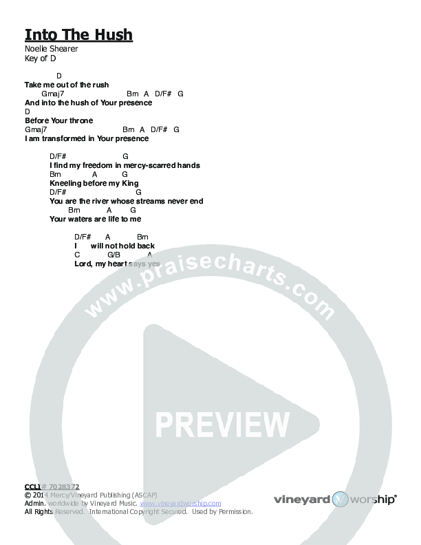 Into The Hush Chords & Lyrics (Vineyard Worship)