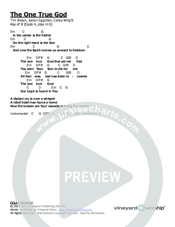 The One True God Chords & Lyrics (Vineyard Worship)