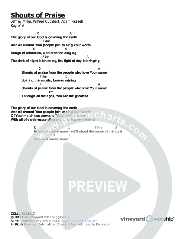 Shouts Of Praise Chords & Lyrics (Vineyard Worship)