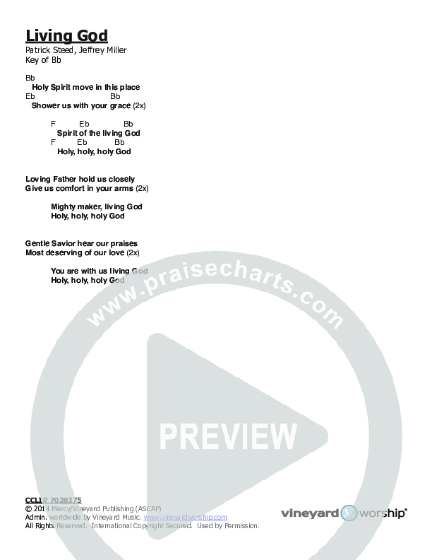 Living God Chords & Lyrics (Vineyard Worship)