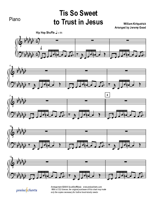 Tis So Sweet To Trust In Jesus (Instrumental) Piano Sheet (Good Jazz Series)