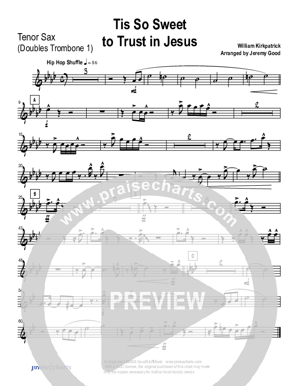 Tis So Sweet To Trust In Jesus (Instrumental) Tenor Sax 1/2 (Good Jazz Series)
