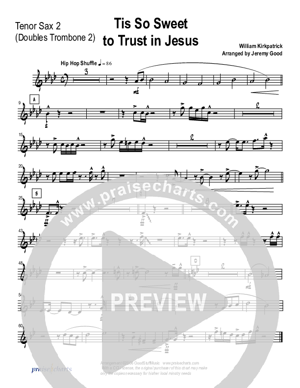 Tis So Sweet To Trust In Jesus (Instrumental) Tenor Sax 1/2 (Good Jazz Series)