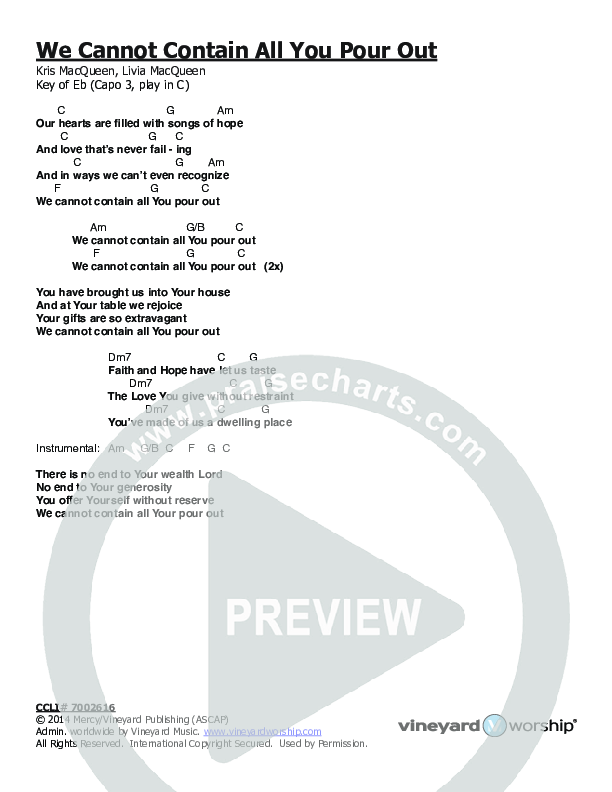 We Cannot Contain All You Pour Out Chords & Lyrics (Vineyard Worship)