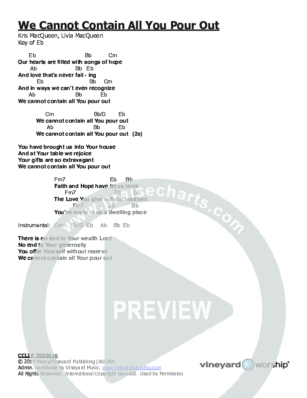 We Cannot Contain All You Pour Out Chords & Lyrics (Vineyard Worship)