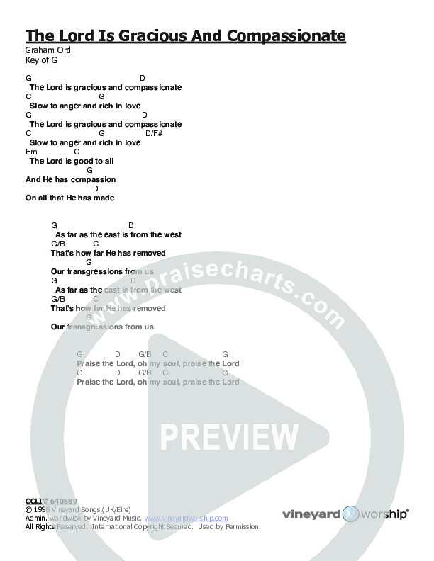 The Lord is Gracious And Compassionate Chord Chart (Vineyard Worship)