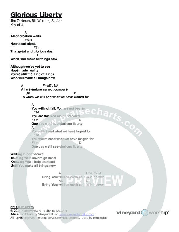 Glorious Liberty Chords & Lyrics (Vineyard Worship)