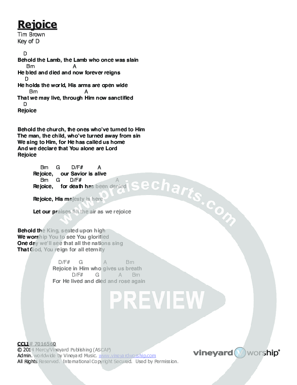 Rejoice Chords & Lyrics (Vineyard Worship)