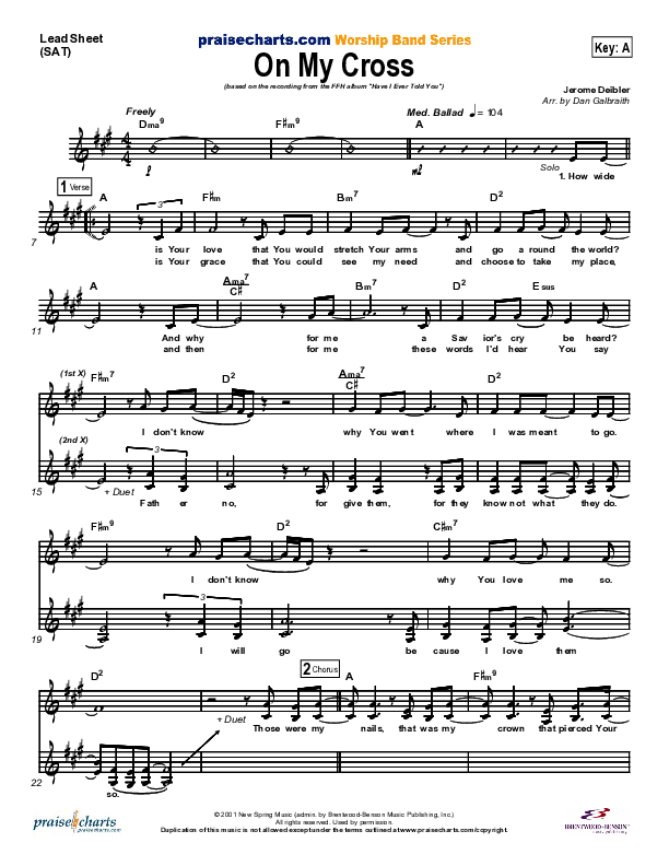 On My Cross Lead Sheet (SAT) (FFH)