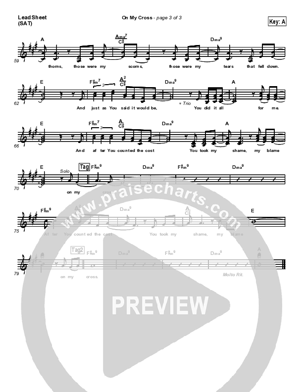 On My Cross Lead Sheet (SAT) (FFH)