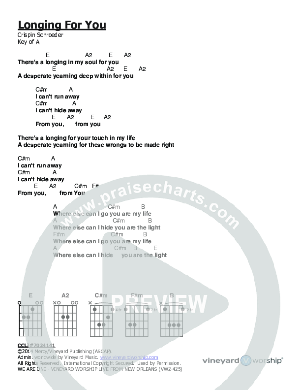 Longing For You Chords & Lyrics (Vineyard Worship)