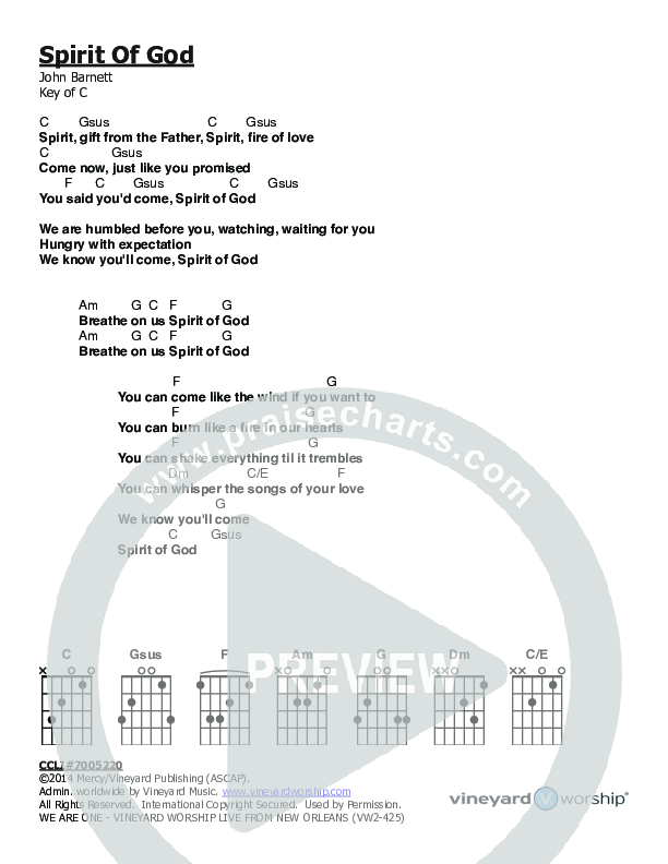 Spirit Of God Chords & Lyrics (Vineyard Worship)