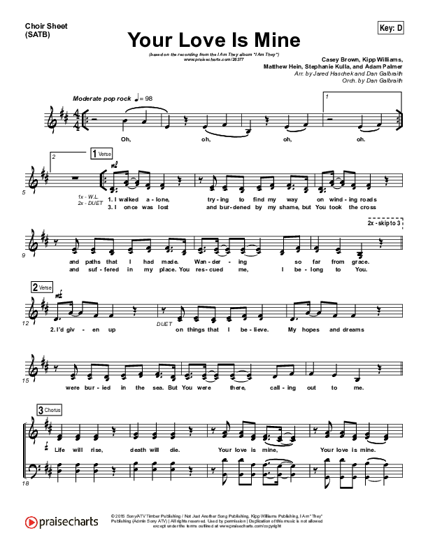 Your Love Is Mine Choir Sheet (SATB) (I Am They)