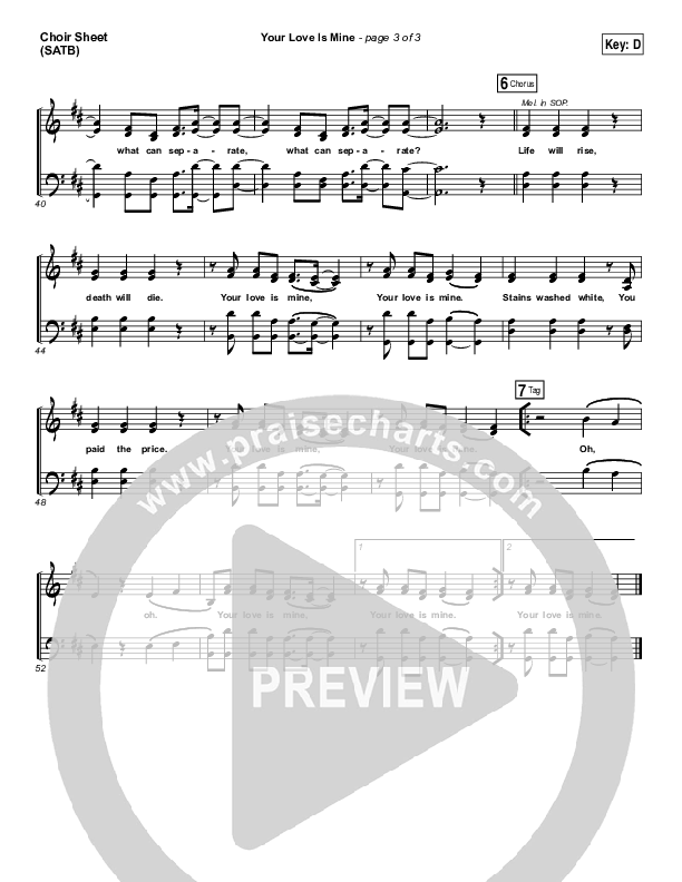 Your Love Is Mine Choir Sheet (SATB) (I Am They)