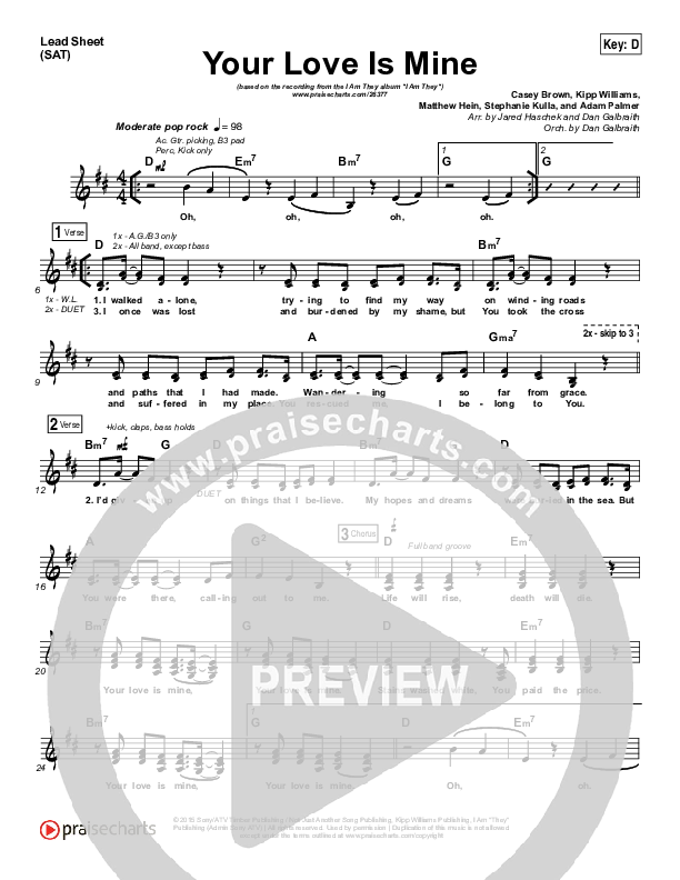 Your Love Is Mine Lead Sheet (SAT) (I Am They)