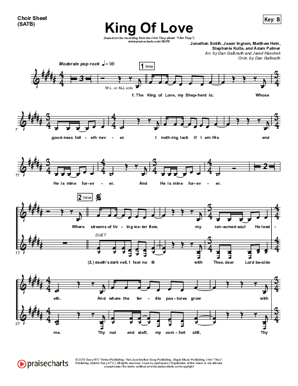 King Of Love Choir Sheet (SATB) (I Am They)