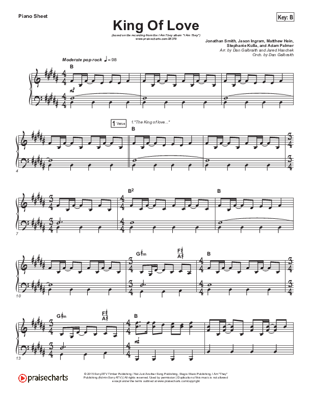 King Of Love Piano Sheet (I Am They)
