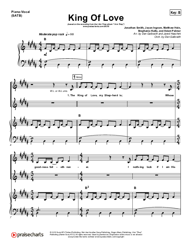 King Of Love Piano/Vocal (SATB) (I Am They)