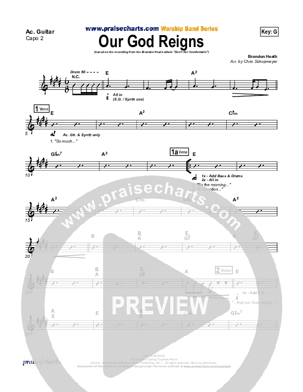 Our God Reigns Acoustic Guitar (Capo 2) (Brandon Heath)