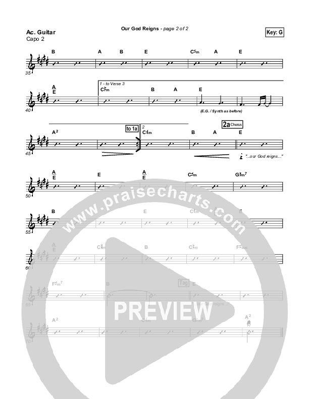 Our God Reigns Acoustic Guitar (Capo 2) (Brandon Heath)