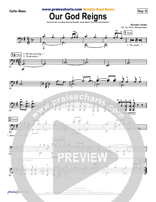 Our God Reigns Cello/Bass (Brandon Heath)