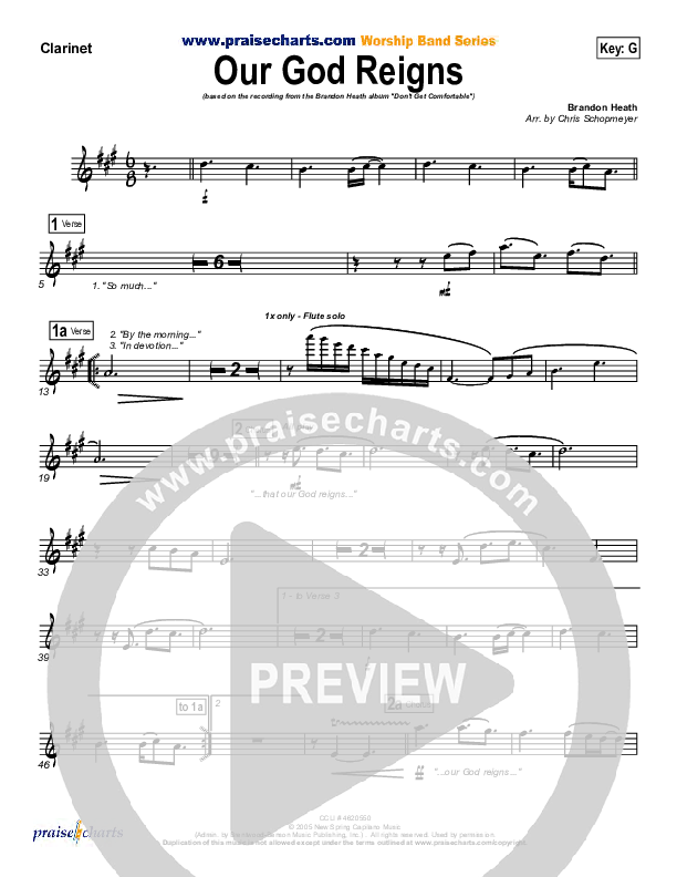 Our God Reigns Clarinet (Brandon Heath)